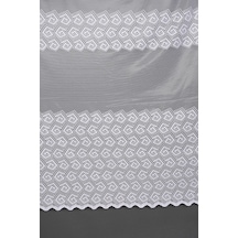 Geometrik Beyaz Dikilmiş Pileli Fon Perde 300x260 Cm