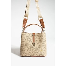Just Polo Jp Polo Kadın 4 Bölmeli Lüks El & Omuz Çantası Shoulder Bag Ebat: 25x25 Cm Vizon - Taba