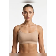 Aura Collections İnce İp Askılı Çıkarılabilir Pedli Fitilli Pamuk Bralette Büstiyer Crop Bej