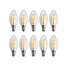 Led Rustik Mum Buji Ampul E14 Duy, 4w 35w Eşdeğer , 3000k Günışığı, 400 Lümen 220-240v, 3.5x10 Cm 10 Lu Paket