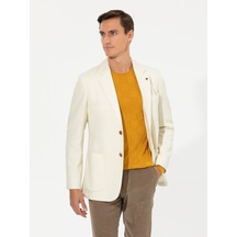 Cacharel Beyaz Slim Fit Yün Karışımlı Balıksırtı Ceket