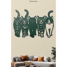 Kedi Çetesi Beşli Kedi Silüeti Metal Duvar Dekoru - Metal Duvar Sanatı - Yosun Yeşili - 50 X 35 Cm Yeşil