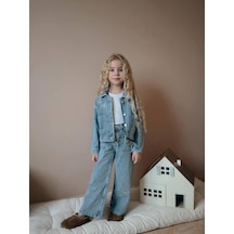 Miniko Kids Kız Çocuk Bayramlık Kot Ceketli Badili Pantolonlu 3lü Takım Mavi