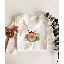 İmaj Tuğbababy Yeni Yıl Ayıcık Uzun Kol Çıtçıtlı Organik Bebek Body Beyaz