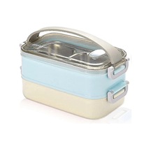 2 Katmanlı Paslanmaz Çelik Öğle Yemeği Kutusu, Taşınabilir Termal Bento Kutusu, Yalıtımlı Öğle Yemeği Kutusu, Okul Ve Ofis İçin Gıda Saklama Kabı, 1,6 L Çok Renkli