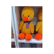 Sarı Ördek Amigurumi, Fiyonklu El Yapımı Örgü Oyuncak, Yenidoğan Ve Bebek Hediyelik 50cm Mor