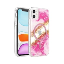 Onegif Apple İphone 11 Lotus Simli Magsafe Kapak - Pembe - Pembe