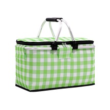 Piknik Çantası Katlanabilir Piknik Sepeti Yalıtımlı Rahat Saplı Buz Cepleri Soğutucu Çanta Piknik Seyahat Kamp Yeşil Şerit Çok Renkli