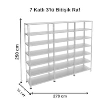 7 Katlı 3'lü Bitişik Galvaniz Çelik Raf - Depo, Arşiv, Kiler, Dosya, Market Rafı 31x93x250 Cm Gri