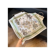 Inno 70x70 Cm Premium Saten Desenli Fular Beyaz