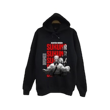 Jujutsu Kaisen - Sukuna - Anime Baskılı Unisex %100 Pamuk Siyah Kapüşonlu Sweatshirt Siyah