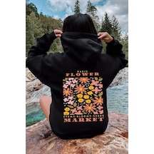 Flower Baskılı Oversize Sweatshirt Siyah