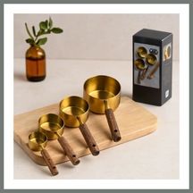 Bezos 4'lü Ölçü Kaşık Seti 250/125/80/60 Ml - Gold Metal Ahşap Saplı Mmbz