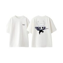 Thewert Hollow Knight 1 Tasarım Sırt Baskılı Pamuk Beyaz Oversize T-shirt