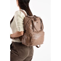 Baginn Y.s.deri Kadın Sırt Çantası Yumuşak Vegan Deri 35 25 Cm Fonksiyonel Kullanım Omuz Ve Sırt Çantası Vizon