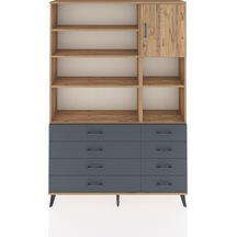 Arges Dolap 8 Raflı 8 Çekmeceli Tek Kapaklı 132x30x195 Çam-çam/antrasit Atlas Çam/antrasıt