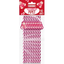 Cook Sevgililer Günü Temalı Kağıt Pipet 10'lu 5 Adet Çok Renkli