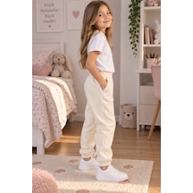 We&me Kız Çocuk Eşofman Altı 3 İplik Şardonlu Lastikli Bel Ve Paça Cepli Günlük Jogger Bej