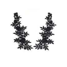 Siyah Boncuk Ve Pul İşlemeli / Güpür Dantel Aplike / 2'li Set / Df108