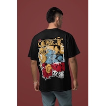 Ace Sabo Monkey D. Luffy Sırt Baskılı Unisex Oversize One Piece K Siyah