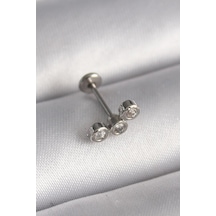 Mey İthalat 316l Çelik Gümüş Renk Zirkon Taşlı Tragus Piercing Çok Renkli