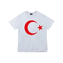 Unisex Beyaz Ay Yıldız Baskılı Tshirt Beyaz