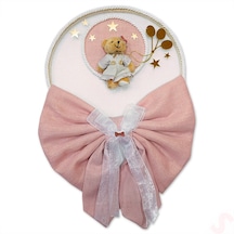 Kasnaklı Fiyonk Ve Ayıcıklı 30cm Kapı Süsü - Pembe