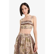 Defacto Regular Fit Desenli Crop Askılı Plaj Üstü-fall İn Love F5486ax25hskh117 Haki