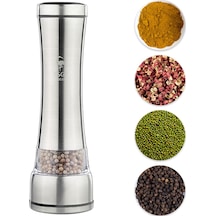 Teltree 304 Paslanmaz Çelik Baharat Değirmeni - Akrilik Gövde, Ayarlanabilir Öğütme, 300ml Kapasite 112 Karakter Gümüş