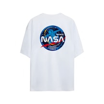 Noıssey Nasa Cosmic Vibes Tasarımlı Unisex Oversize T-shirt Beyaz