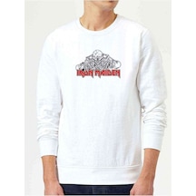 Iron Maıden Eddıe On Logo Rock Baskılı Beyaz Erkek Örme Sweat