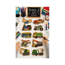 Ahşap Boyama Motorsiklet 12 Adet 10x15cm Araba Boyama Figürü Etkinlik Çoçuk Gelişim Motor Beceri Kreş Anasınıfı