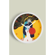Modern Sanat Yüz Tasarımı Duvar Saati - 30cm - Önü Camlı Beyaz Kasa - Sessiz Mekanizma Beyaz