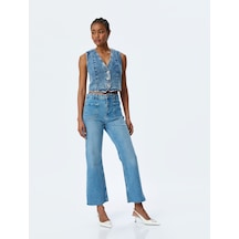 Koton İspanyol Paça Düğmeli Normal Bel Denim Pantolon - Flare Jeans Orta İndigo 5sal40132md Indigo