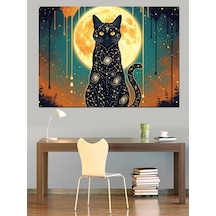 Ahşap Tablo Ay Işığında Yıldızlı Siyah Kedi Çocuk Odası Tabloları