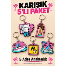 Kazanova Design Gta Vı Anahtarlık 5'li Paket Karışık Model Grand Theft Auto Oyuncu Hediyelik Çanta Süsü