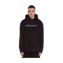 Sense 8 Logo Baskılı Siyah Erkek Örme Kapşonlu Sweatshirt