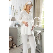 Hubrendy Beru Ekru Hamile Lohusa Pijama Takımı - 1604