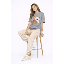 Sevimli Panda Baskılı Sevgili Kombini Çift Tişört Oversize Unisex Çok Renkli Sevimli Panda Baskılı Sevgili Kombini Çift Tişört Oversize Unisex Çok Renkli