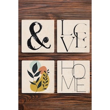 Doğaltaş Bardak Altlığı 4'lü Set - Love & Home Uv Baskılı Doğal Taş Bardak Altı Çok Renkli