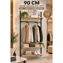 90 Cm Duvar Raf Askılık Sistemi 3 Raflı 200 Cm Konik Dikme Hazır Set Safir Meşe