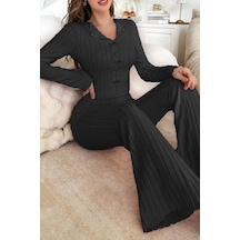 Bella Notte Siyah Yumuşak Pamuklu Fiyonk Detaylı Uzun Pijama Takımı