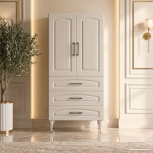 Gordes Çok Amaçlı Dolap 60 Cm 2 Kapak 3 Çekmece Soft İpek Gri - Çok Amaçlı Banyo Dolabı Bej