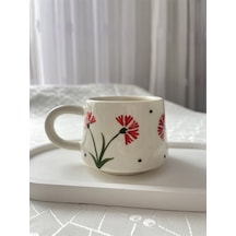 Çiçek Desenli Kupa Bardak Çay Kahve Fincanı Krem