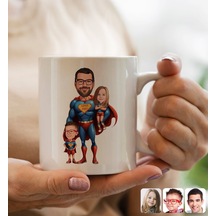 Kişiye Özel Karikatürlü Süper Baba-çocuk Tasarımlı Beyaz Kupa Bardak-2, Babaya Hediye, Babalar Günü Hediyeleri Kobitmeyencom31623 Bk Gift