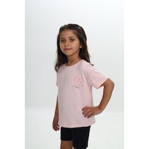 Toontoy Kids Toontoy Kız Çocuk Göğsü Çok Kalp Baskılı Tişört Pudra