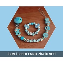 Sahi Aksesuar İsimli Emzik Zinciri ve Bebek Bileklik - Emzik Askısı - Bebek Hediyesi BEZ039 Yeşil