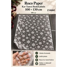 Yılbaşı Kar Tanesi Baskılı Şeffaf Jelatin, 2li Paket, 100x130 Cm, Yeniyıl Hediye Paketleme Jelatini