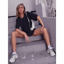 Startmore Kadın Beyaz Oversize T-shirt Siyah