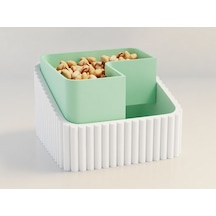 3d Baskı Fıstık Kasesi - Çift Hazneli Kabuk Ayırıcı Sunum Kasesi - Beyaz Mint Çok Renkli